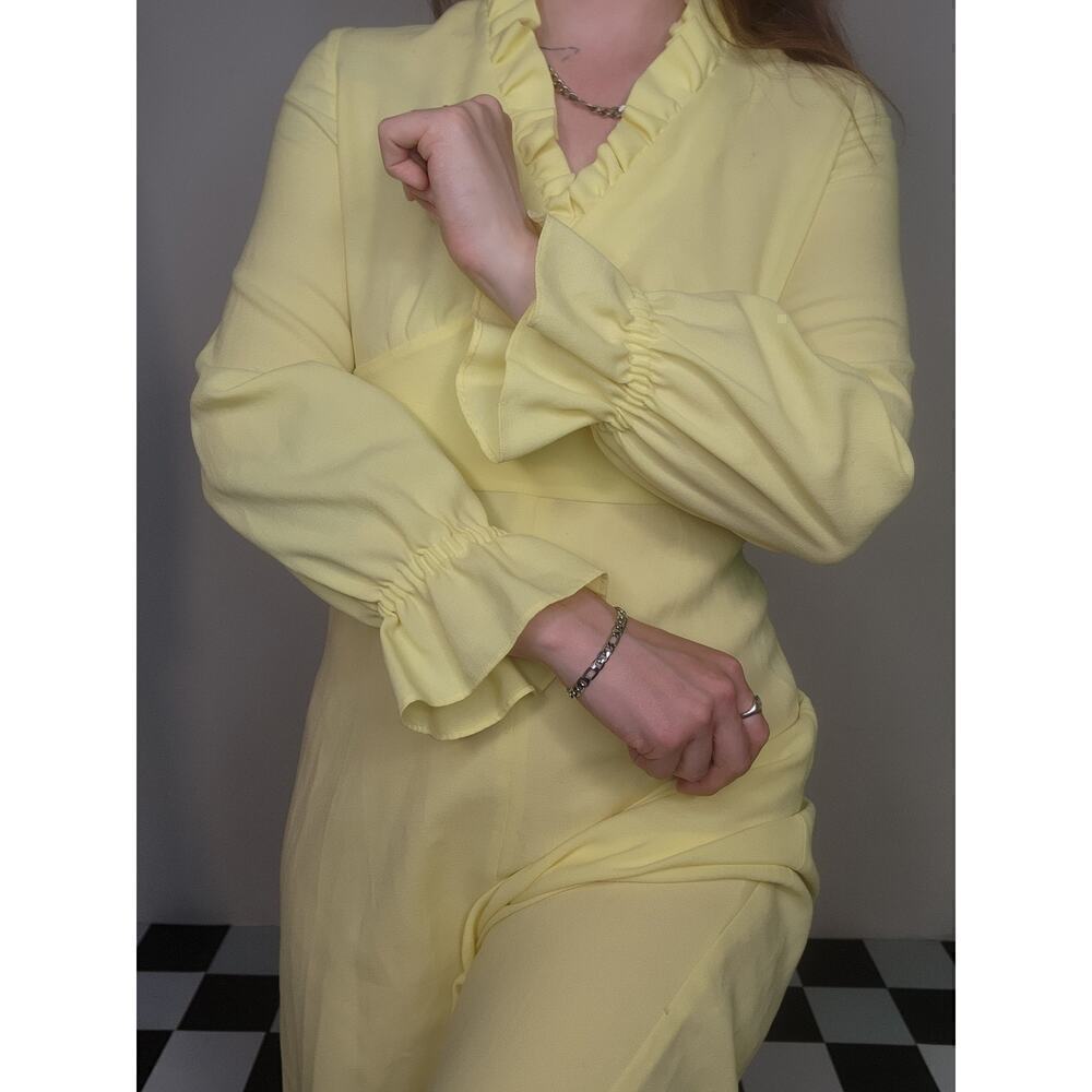 50s 60s Vtg Whimsi Yellow Cottage Prairie Vneck Empire Waist Maxi Dress Sz Small - Picture 9 of 10